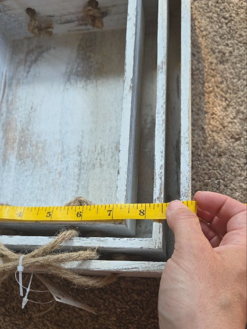 Rustic Whitewashed Wooden Nesting Trays with Rope Handles